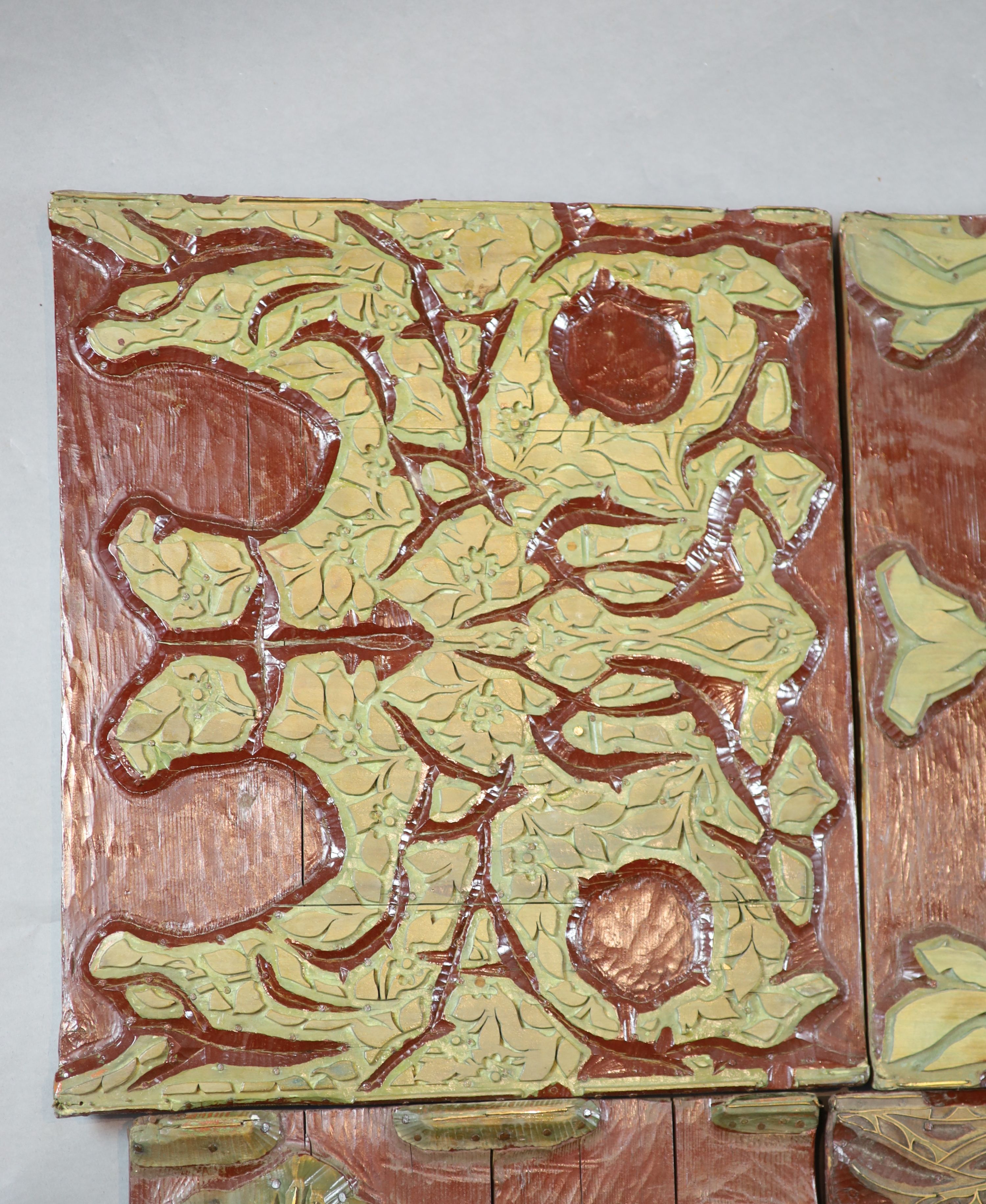 A large Victorian period cut metal and carved wooden printing block, largest 57 x 49cm.